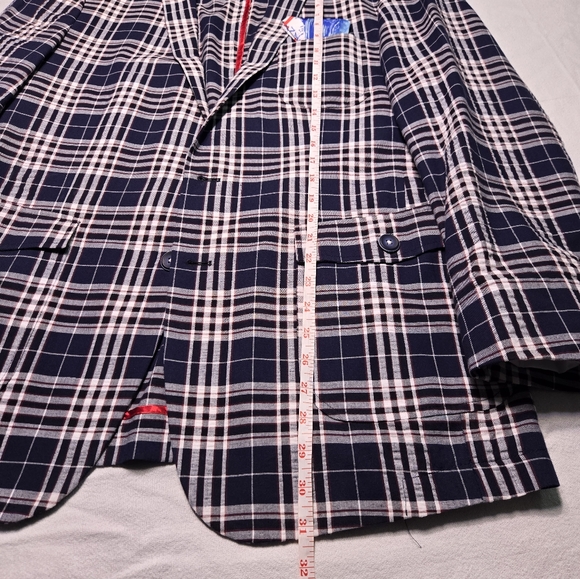 Paisley & Gray Men's Blue Plaid Bromley Notch Slim Fit Cotton Jacket Size 44R - Picture 12 of 13